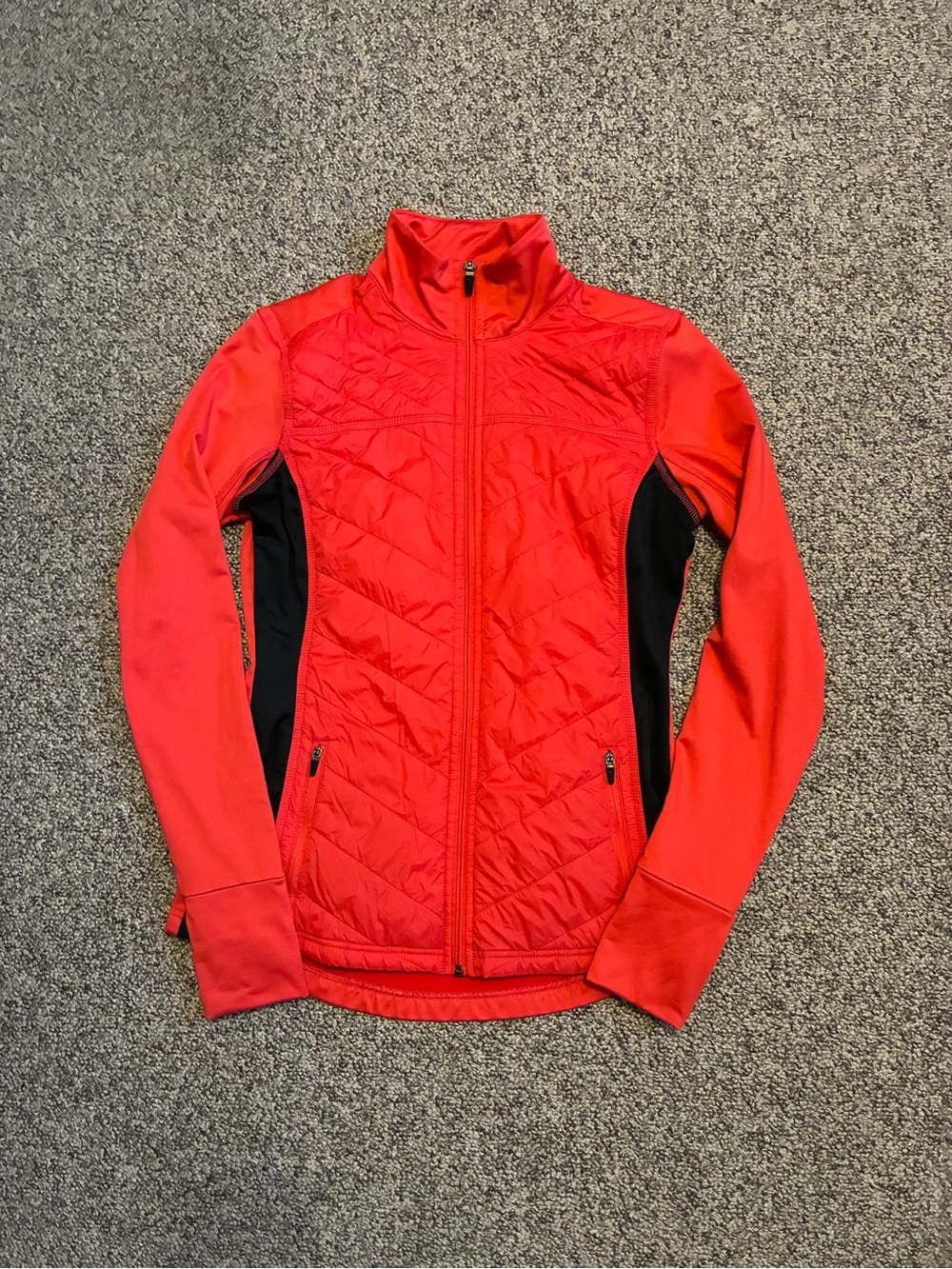 Red Quilted Performance Jacket with Black Side Panels